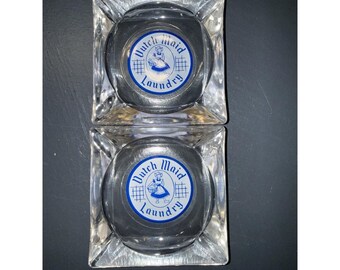 Lot Of 2 Vintage Advertising Glass Ashtrays. Dutch Maid Laundry Mint Condition
