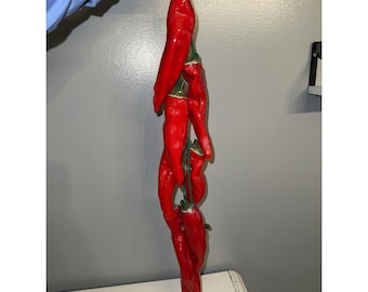 Campana de viento decorativa hecha a mano con grandes chiles rojos, ¡arte del suroeste único!