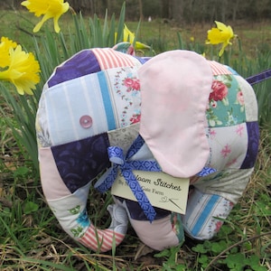 Handmade Patchwork Elephant Plush Toy Quilted Roses