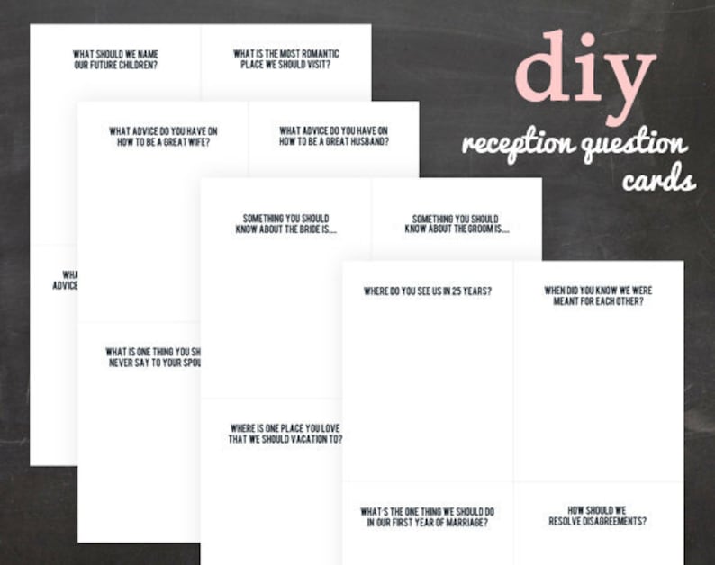 DIY Wedding Reception Conversational Questions Starters Cards Etsy Australia