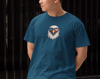 Gildan Patriotic Eagle T-Shirt, American Flag Sunglasses Eagle Shirt, USA Independence Day Shirt, Fourth of July Graphic Tee,