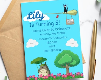 Totoro-inspired Template, Cartoon Birthday Invite, Anime Invite, Digital Easy to Edit