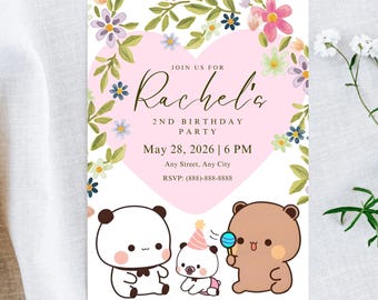 Bubu and Dudu Baby Birthday Invitation Template with Family, Digital Easy to Edit
