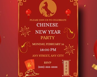 Chinese New Year Invite, Digital Easy to Edit