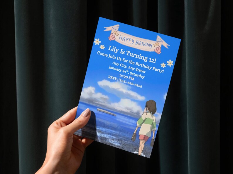 Studio Ghibli Sprited Away Birthday Invitation Template, Digital Easy to Edit image 2