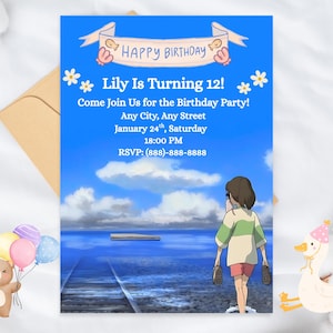 Studio Ghibli Sprited Away Birthday Invitation Template, Digital Easy to Edit image 1