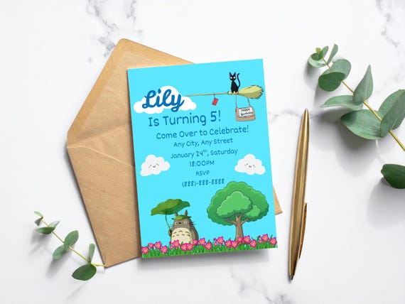 Totoro-inspired Template, Cartoon Birthday Invite, Anime Invite, Digital Easy to Edit