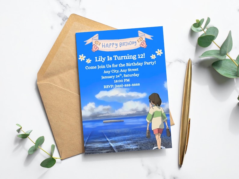 Studio Ghibli Sprited Away Birthday Invitation Template, Digital Easy to Edit image 3