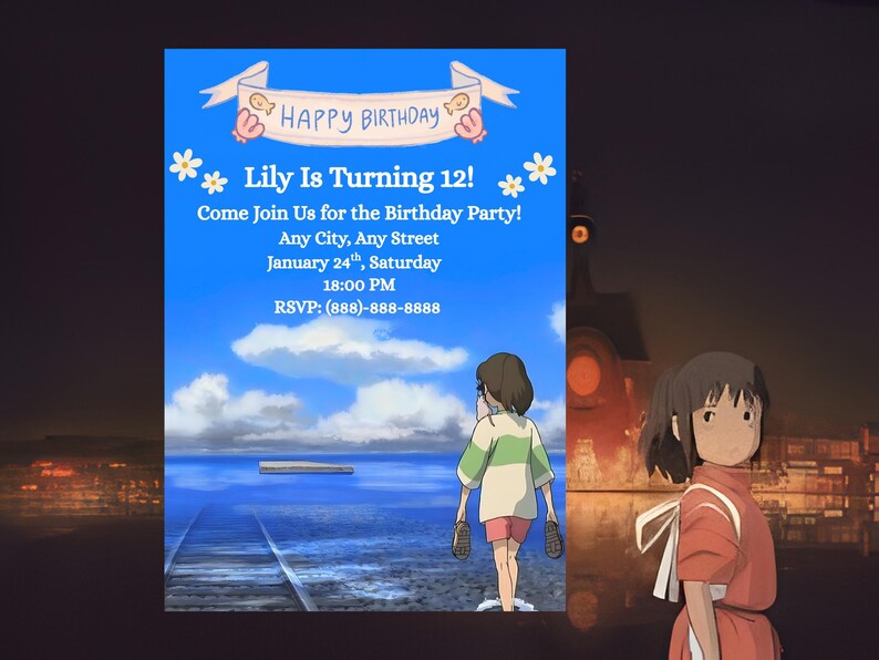Studio Ghibli Sprited Away Birthday Invitation Template, Digital Easy to Edit image 5