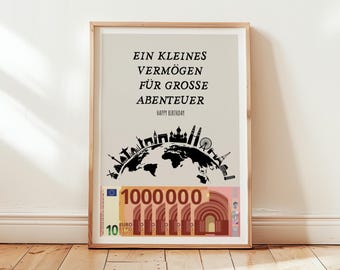 Cash gift for birthday | Travel fund | Around the world trip, Last minute birthday gift, Million Instant Download
