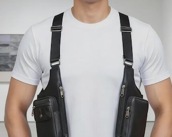 Handmade Leather Holster Bag for Men | Adjustable Festival Chest Rig & Travel Shoulder Harness