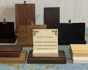Wood Display Stand • Mini Clipboard  • Placecard Holder • Signage Stand • Artwork Easel • Retail Sign holder • Restaurant Signage