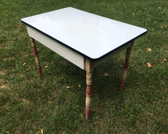 Vintage Enamel Top Table Vintage Kitchen Table Etsy
