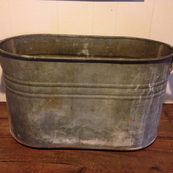 Vintage Boiler• vintage galvanized metal bin • vintage metal trunk• large galvanized tub• flower planter • canning boiler • canning pot