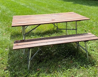 Vintage picnic table • vintage redwood picnic table •Camping table  • folding picnic table and benches