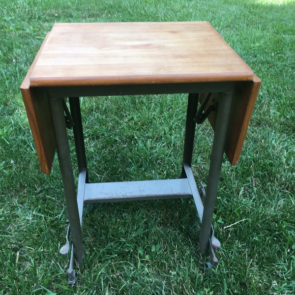 Drop leaf table • Vintage industrial metal typing table • Metal table • vintage typewriter stand • typewriter table • school desk