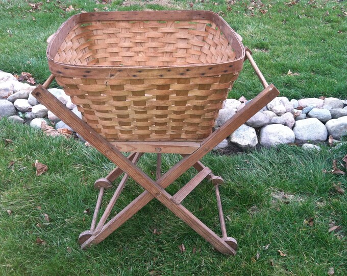 Vintage Laundry Basket on Stand Etsy