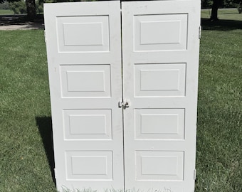 Pair of Antique Wood 4 panel doors • pantry doors  each panel is 17” x 47 3/4” • farmhouse doors  • Door wall decor