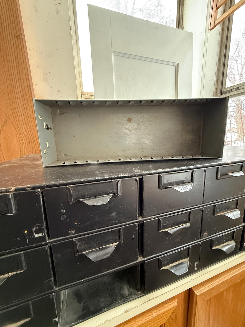 Vintage Hardware Cabinet • Industrial storage • vintage metal drawers • Vintage metal cabinet image 6