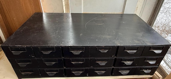 Vintage Hardware Cabinet • Industrial storage • vintage metal drawers  • Vintage metal cabinet