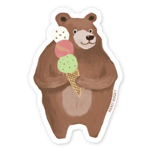 Sticker en vinyle Ours crème glacée sucré, Sticker pour dessert résistant aux UV, Sticker animal mignon pour ordinateur portable, Sticker résistant à l'eau pour bouteille d'eau