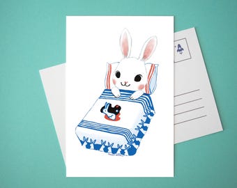 White Rabbit Mini Art Print: Bedtime Story Postcard (4x6)