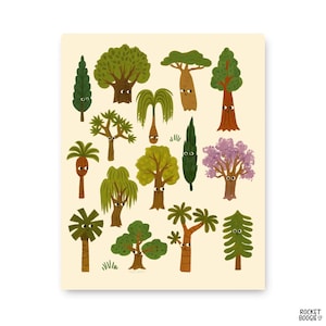 Forest Trees Wall Art | Woodland Nature Print | Tree Collection Decor | Botanical Art