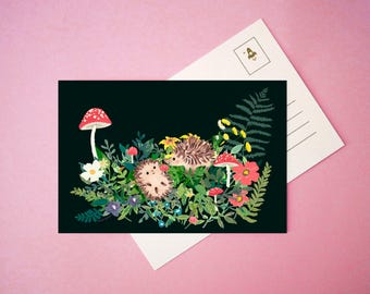 Hedgehog Art Print: Woodland Nursery Decor, Mini Postcard (4x6)