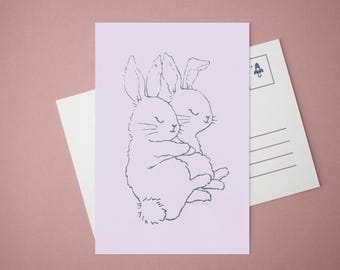 スリーピーバニー 保育園プリント：森の動物アート（4x6 ミニプリント/ポストカード）