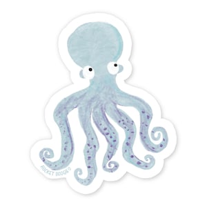 Hellblauer Oktopus Vinyl Aufkleber, UV-beständiger Ozean Aufkleber, Süßer Meeresgeschöpf Laptop Aufkleber, wasserfester Meeres Aufkleber für Wasserflasche