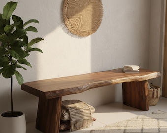 Small Entryway Bench with Live Edge – Solid Walnut Seating for Apartment & Narrow Hallway