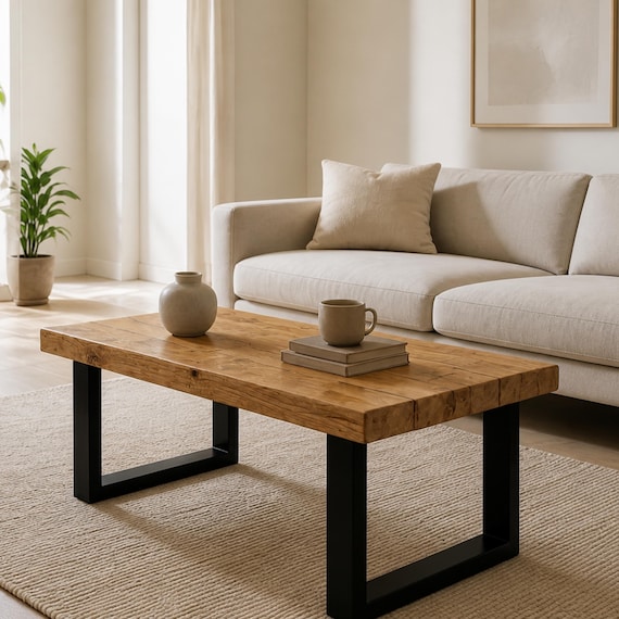 Walnut Solid Wood Coffee Table  - Handmade Industrial Centerpiece