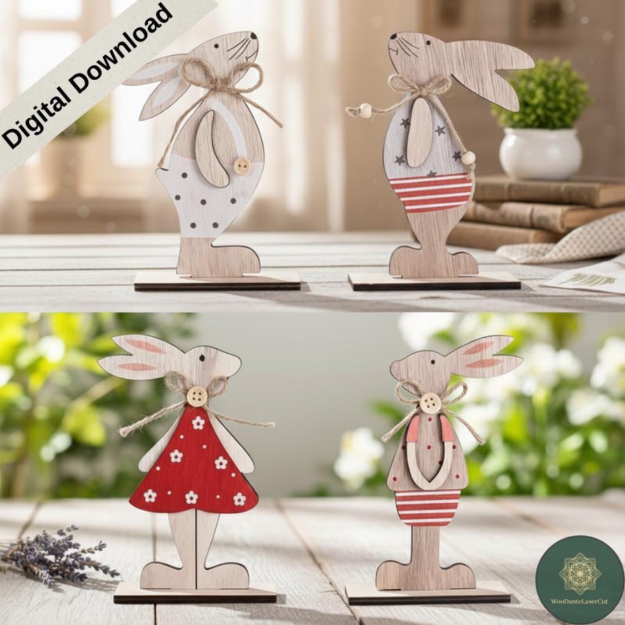 Easter Bunny Laser Cut File SVG DXF | Rustic Wooden Bunny Design ...
