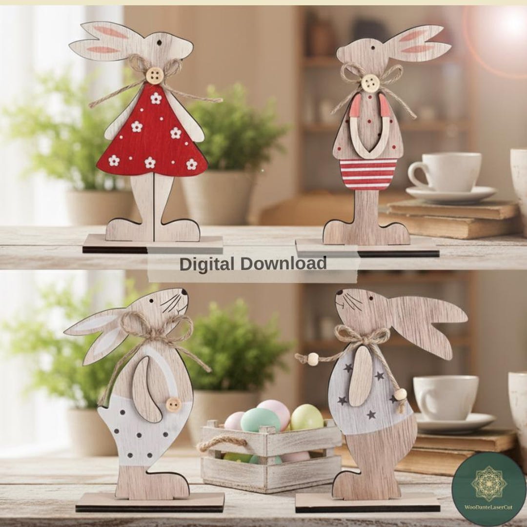 Easter Bunny Laser Cut File SVG DXF | Rustic Wooden Bunny Design ...
