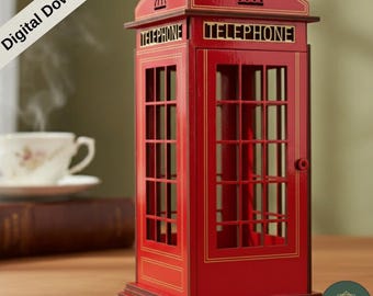 London Telephone Booth Laser Cut File | Miniature British Phone Box (SVG DXF)