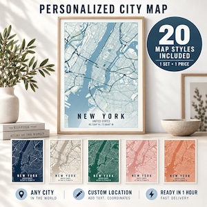 Personalisierte Stadtplan-Poster im Set, 20 Designs, individuelle Wandbilder, druckbare Reisekarten als Geschenk