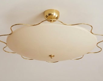 Retro Handmade Mid Century Italian Chandelier, Modern Flush Mount Brass Ceiling Light