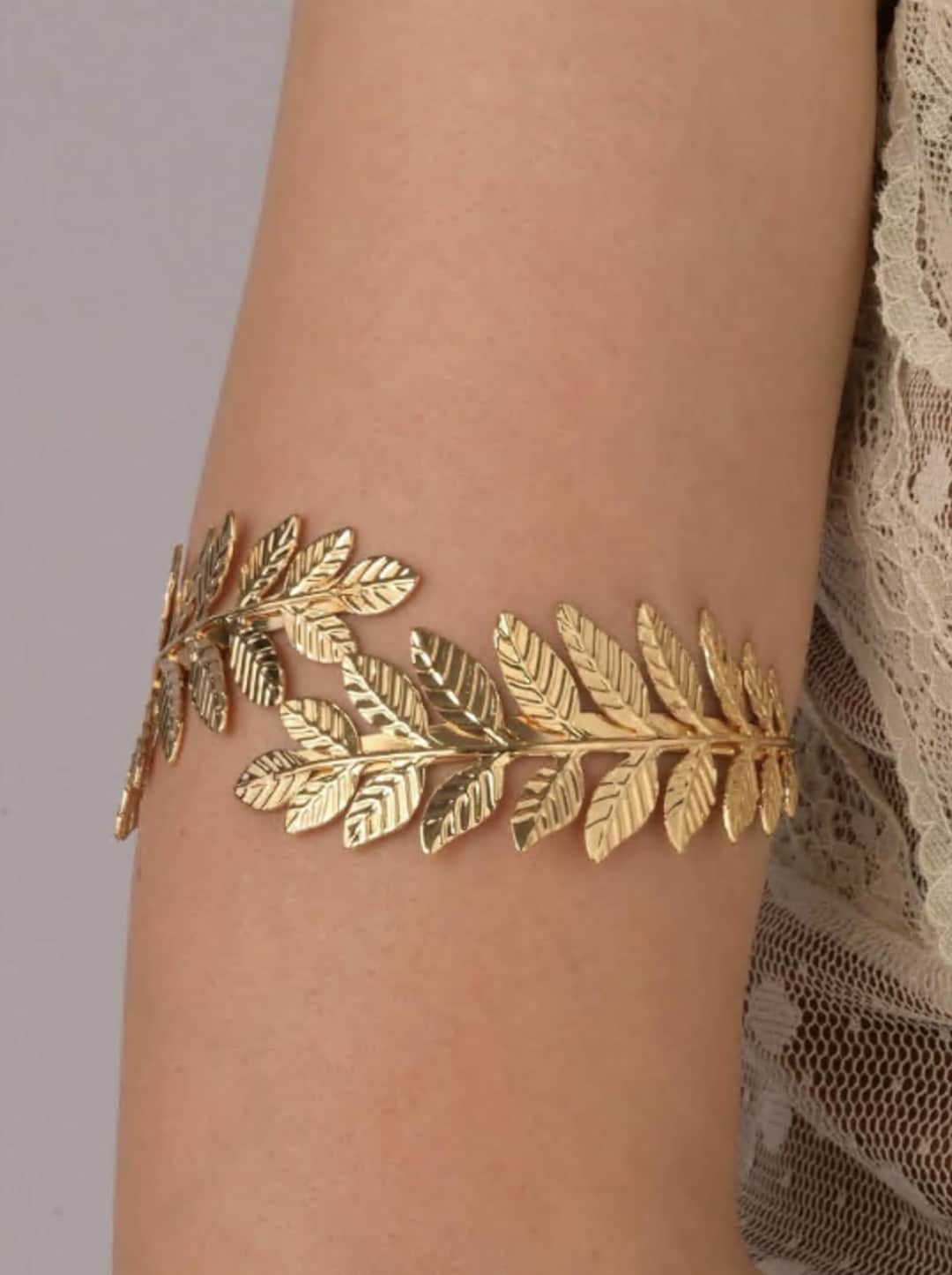 Gold Leaf Upper Arm Cuff - Greek Goddess Armband - Swirl Armlet Bangle ...