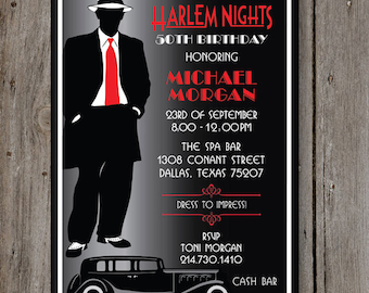 Harlem Nights Birthday Party Invitation PRINTED 5 X 7