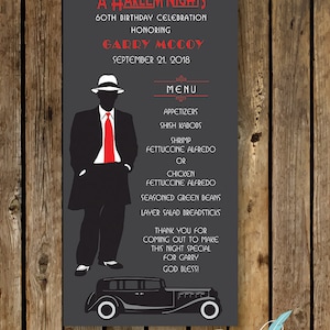 HARLEM NIGHTS Party MENU  - Digital/Printable File #1989