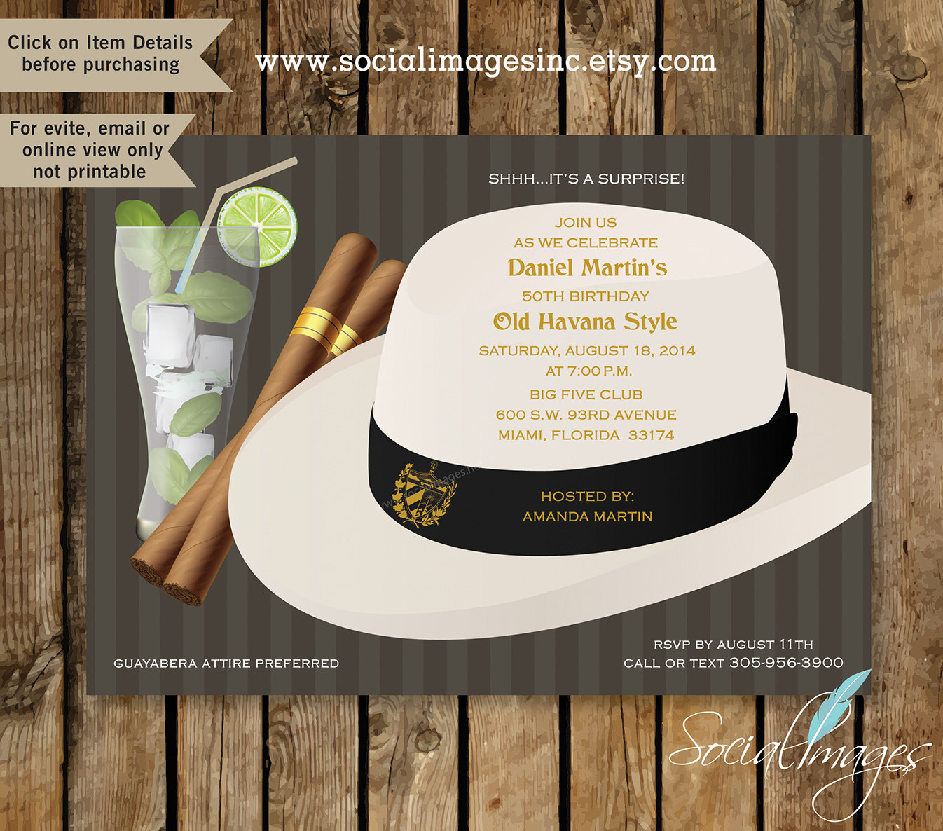 Havana Nights Party Invitation DIGITAL FILE 1957