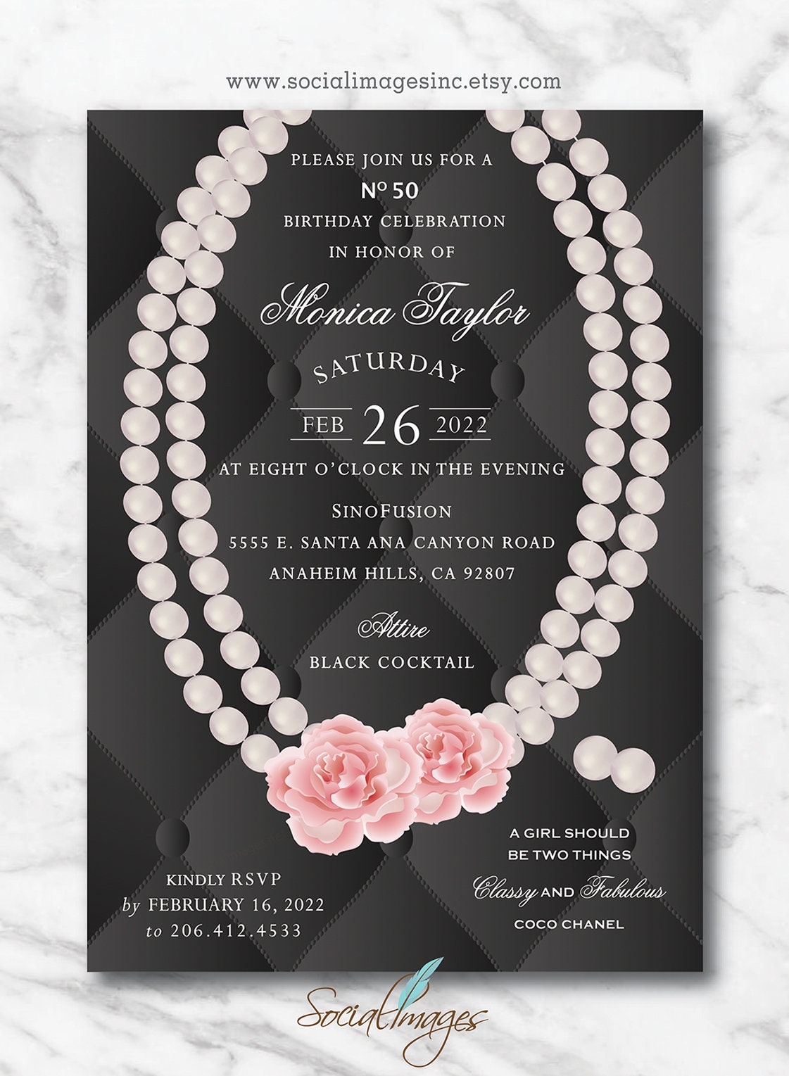 coco chanel birthday invitations