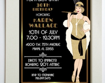 Great Gatsby Birthday Party Invitation // PRINTED