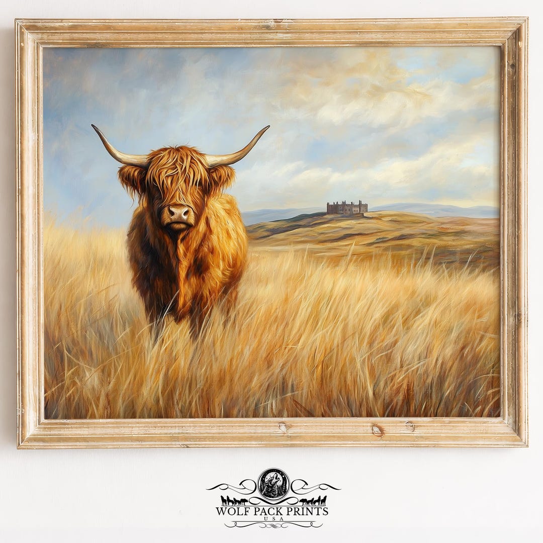 Rustic Fall Background Cow Rustic Highland Cow Wall Art - Cottagecore Animal in Autumn Field, Cozy ...