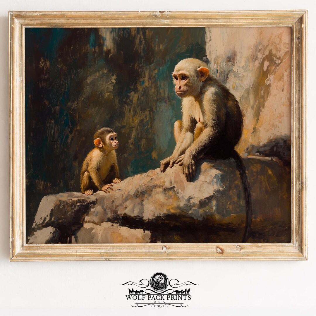 Rustic Monkeys Moody Vintage Monkey Portrait Printable - Earthy Wildlife Painting ...