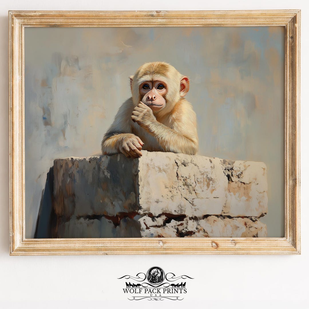 Rustic Monkeys Rustic Monkey Painting - Charming Capuchin Monkey on Sunlit Ledge ...