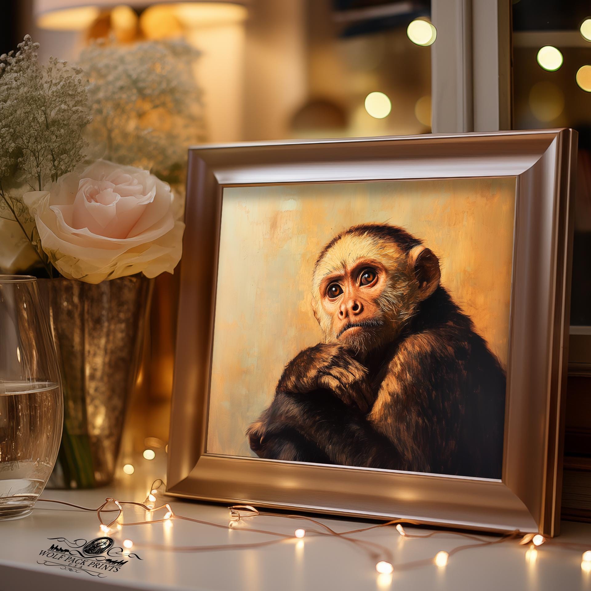 Rustic Monkeys Vintage Capuchin Monkey Portrait Art - Moody Animal Painting, Rustic ...