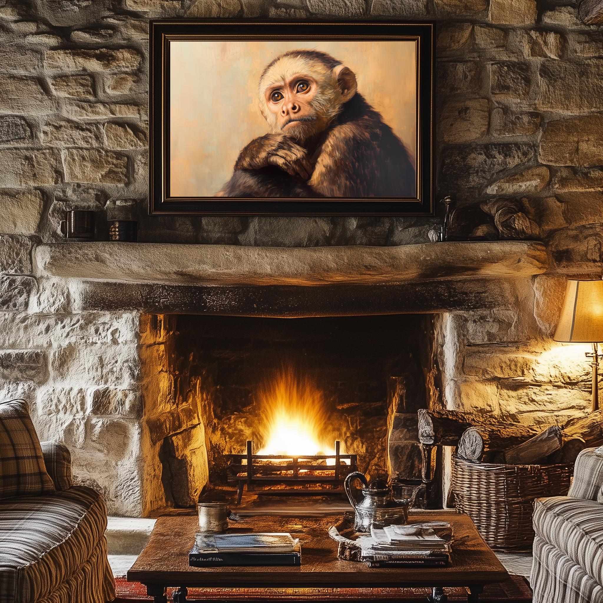 Rustic Monkeys Vintage Capuchin Monkey Portrait Art - Moody Animal Painting, Rustic ...