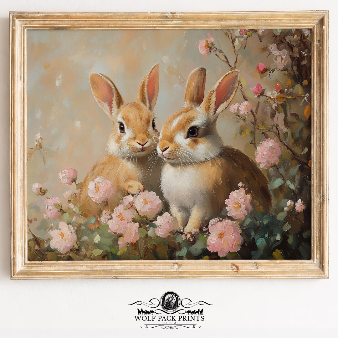 Cottage Core Rabbit Rustic Printable Cottagecore Bunny Painting - Cozy Nursery Wall Art ...