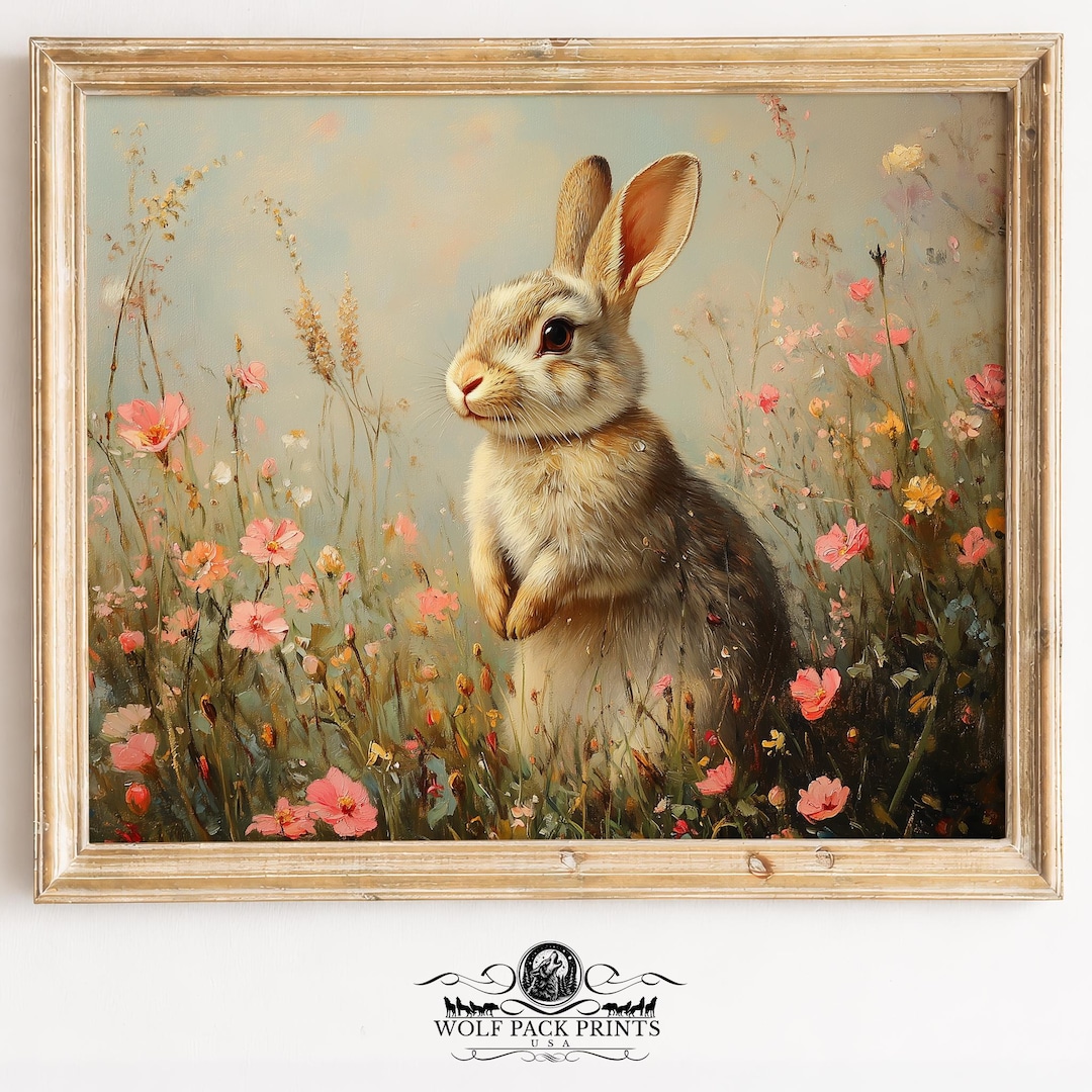 Springtime Bunny in Meadow - Cottagecore Printable Art, Cute Rabbit ...